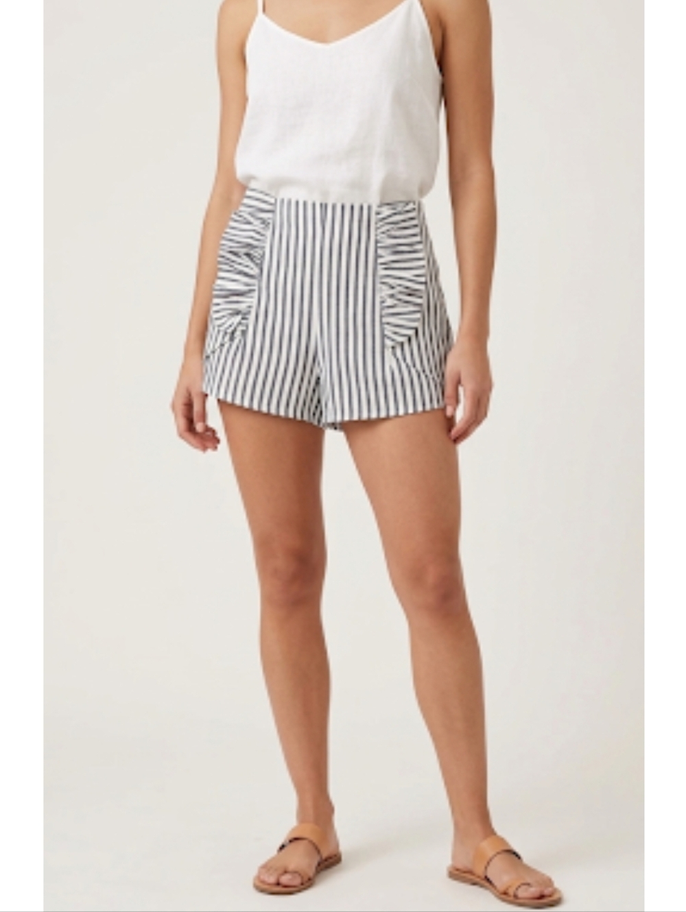 ZARA Blue White Vertical Striped Ruffle Shorts Nautical Summer Size XS